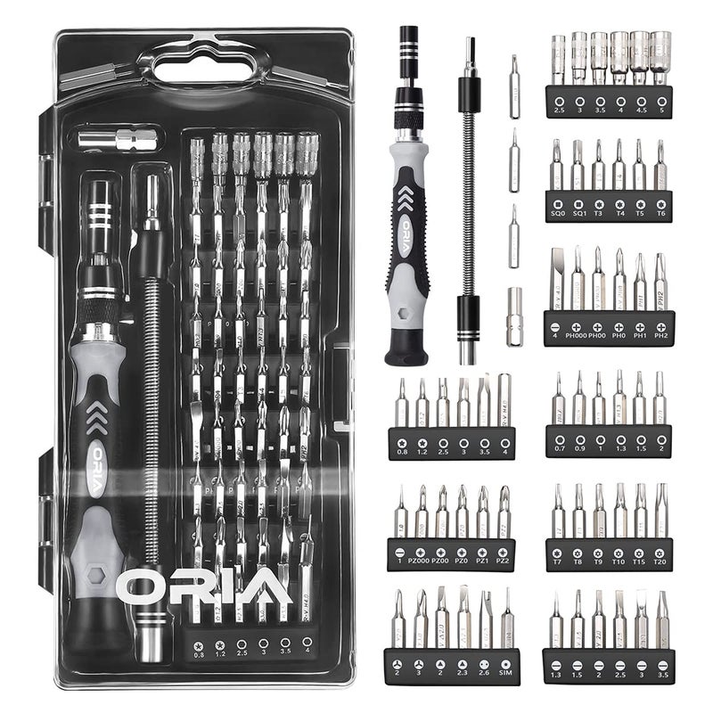 ORIA 60 in 1 Precision Screwdriver Set with 56 Bits  Magnetic Screwdriver Kit  Portable Repair Tool Kit for Smartphone  PC  Watch  Toys - Includes Extension and Flexible Rod  Black - Image 1